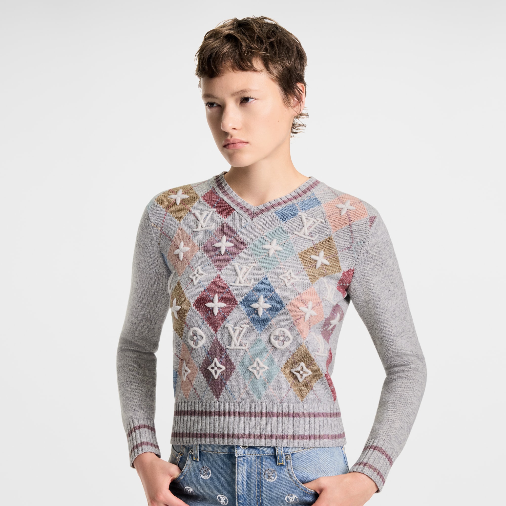 Argyle-Pullover mit 3D-Signaturen  Damen Ready to Wear Strick | LOUIS VUITTON (Zoom)