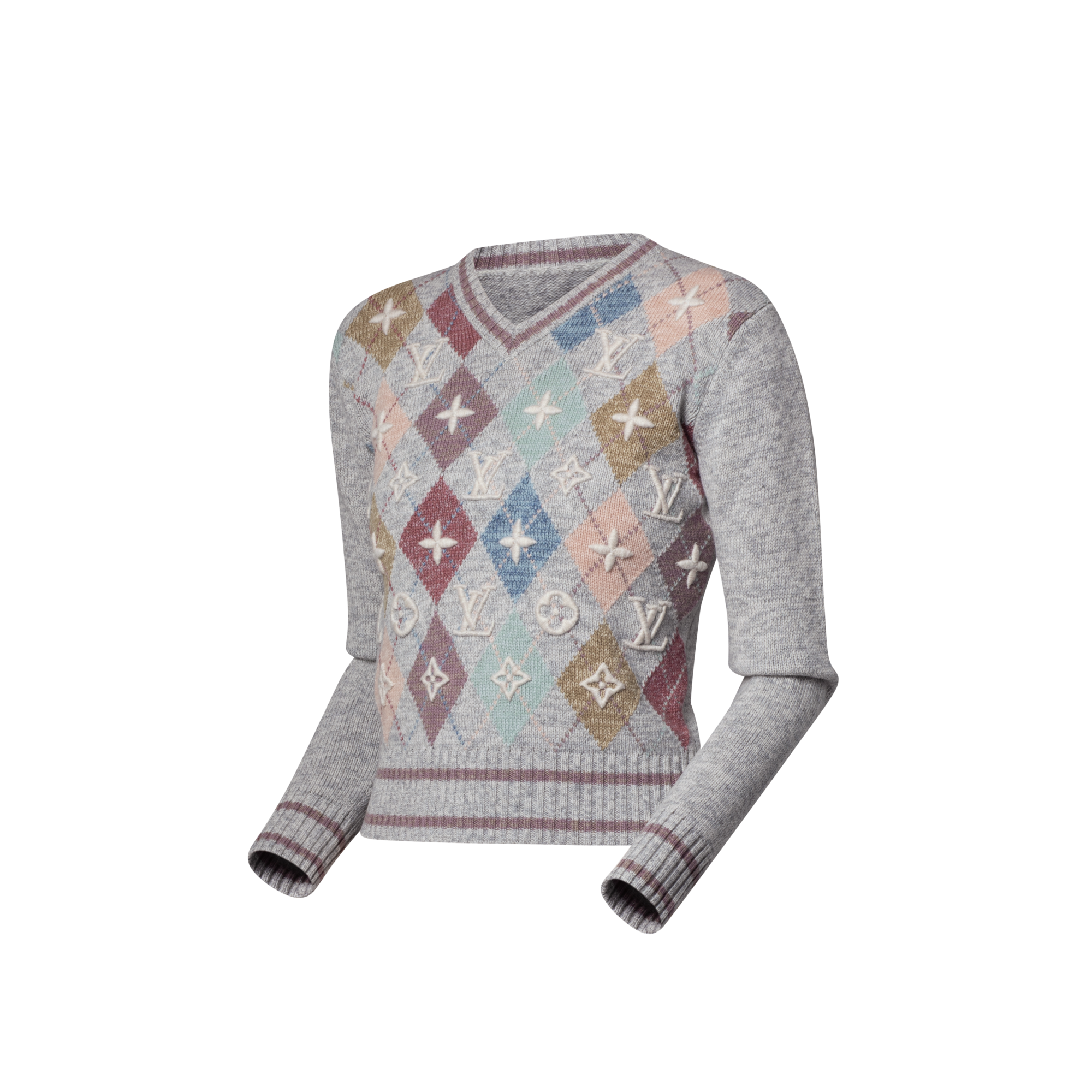 Argyle-Pullover mit 3D-Signaturen  Damen Ready to Wear Strick | LOUIS VUITTON (Zoom)