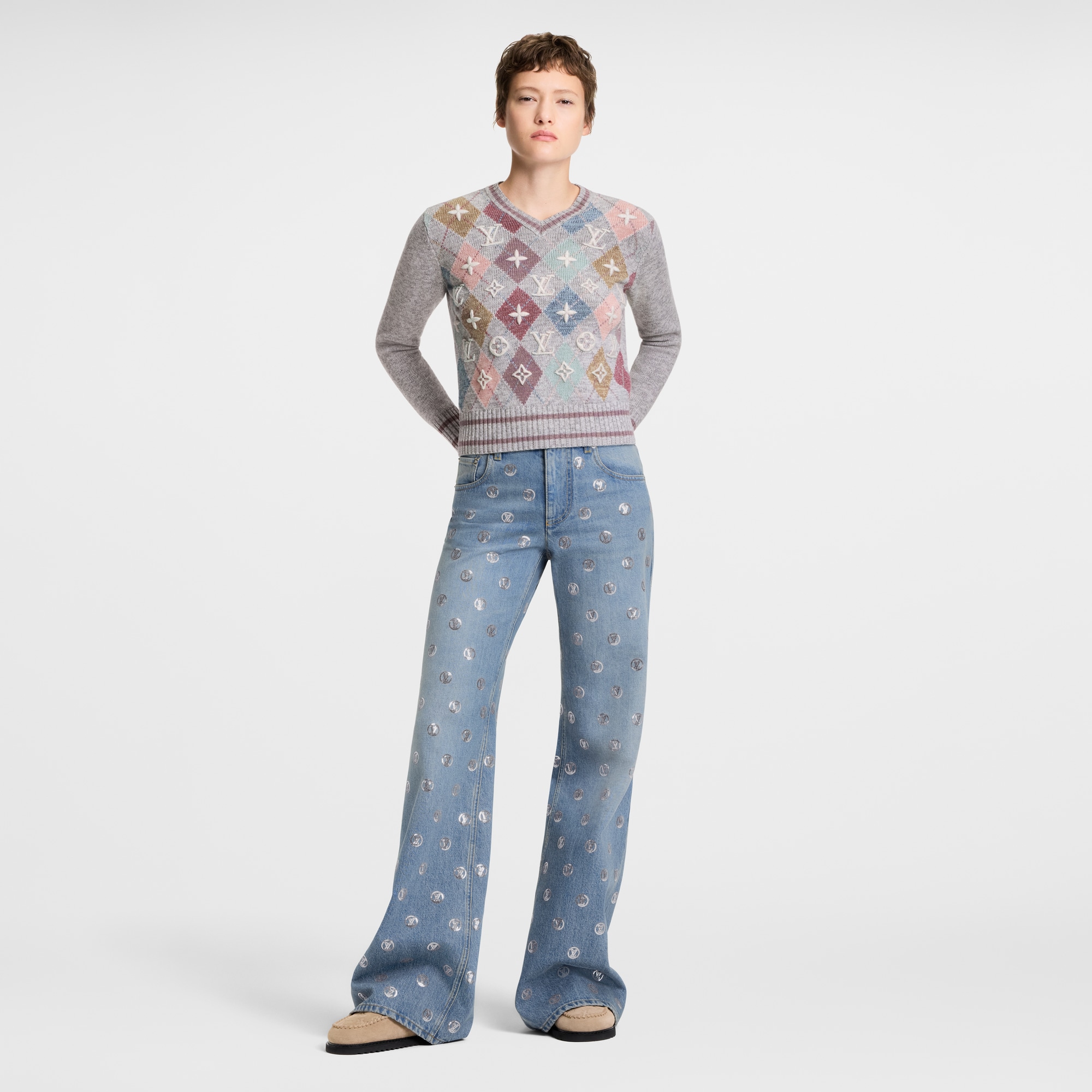 Argyle-Pullover mit 3D-Signaturen  Damen Ready to Wear Strick | LOUIS VUITTON (Zoom)