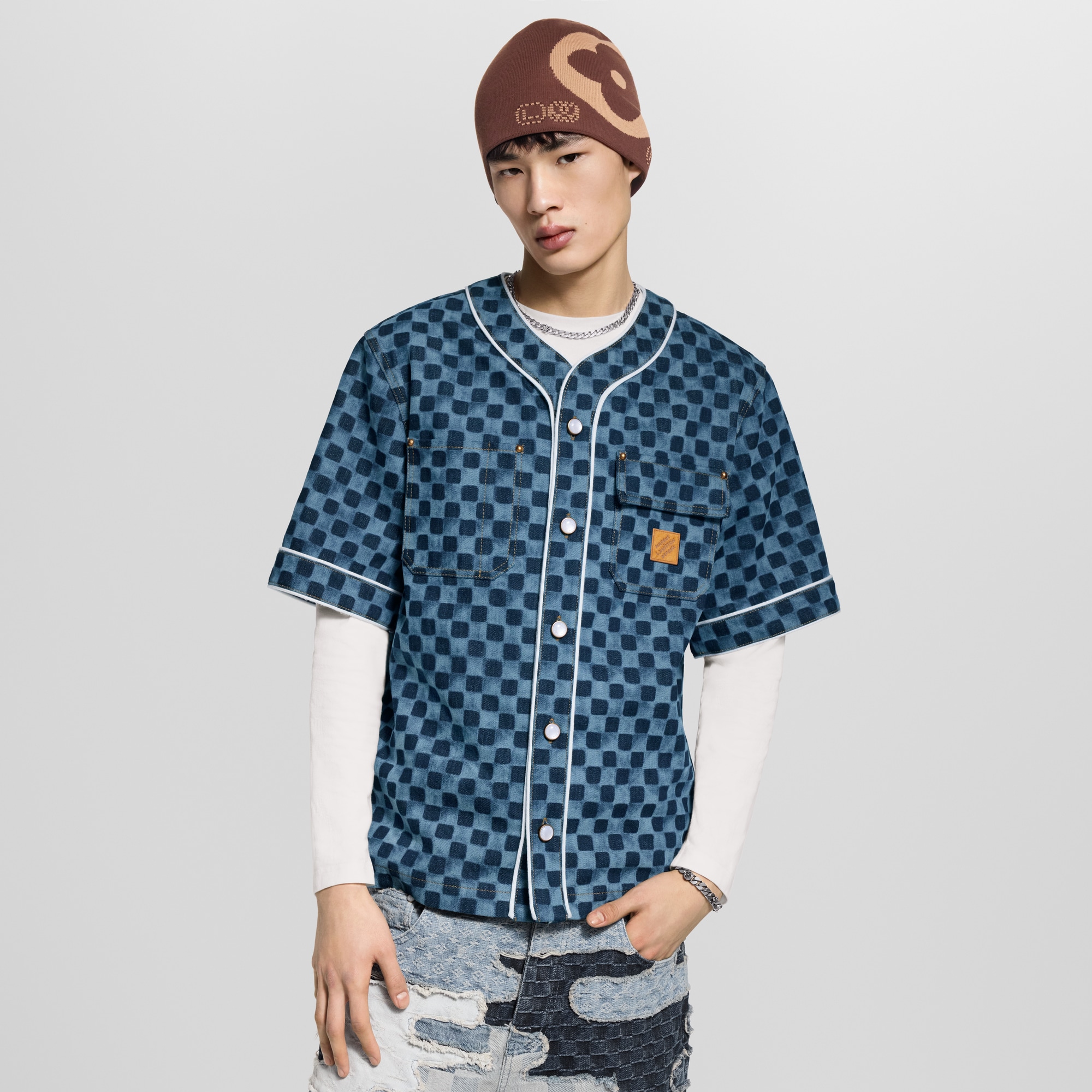 Baseball-Hemd aus Denim mit Damier-Motiv  Herren Ready to Wear Hemden | LOUIS VUITTON (Zoom)
