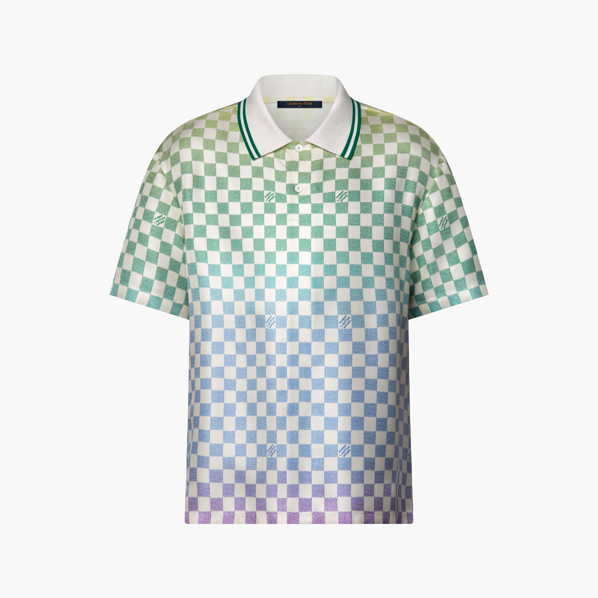 Bedrucktes Polohemd aus Seide mit Damier-Motiv und Farbverlauf