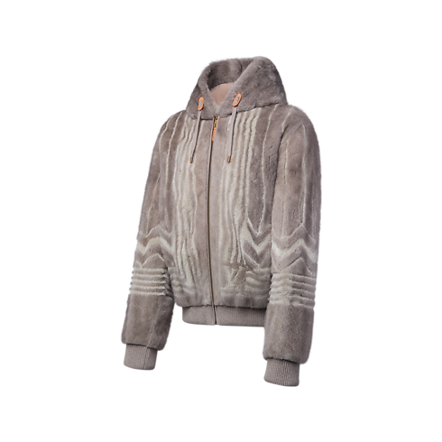 Blouson aus Pelz mit Kapuze und Reißverschluss side view