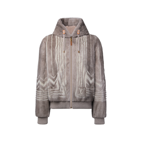 Blouson aus Pelz mit Kapuze und Reißverschluss front view