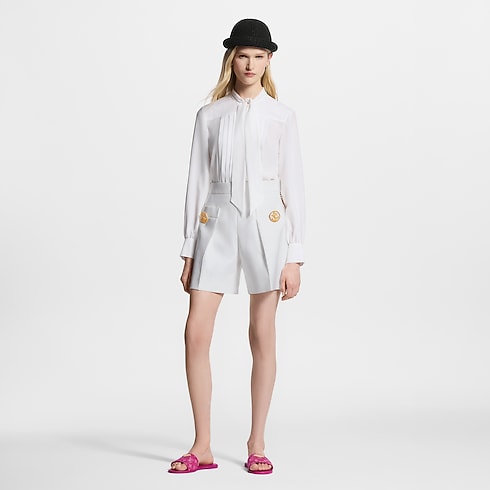 Bluse mit Lavallière-Kragen und Plisséefalten Damen Ready to Wear Tops | LOUIS VUITTON (Zoom)