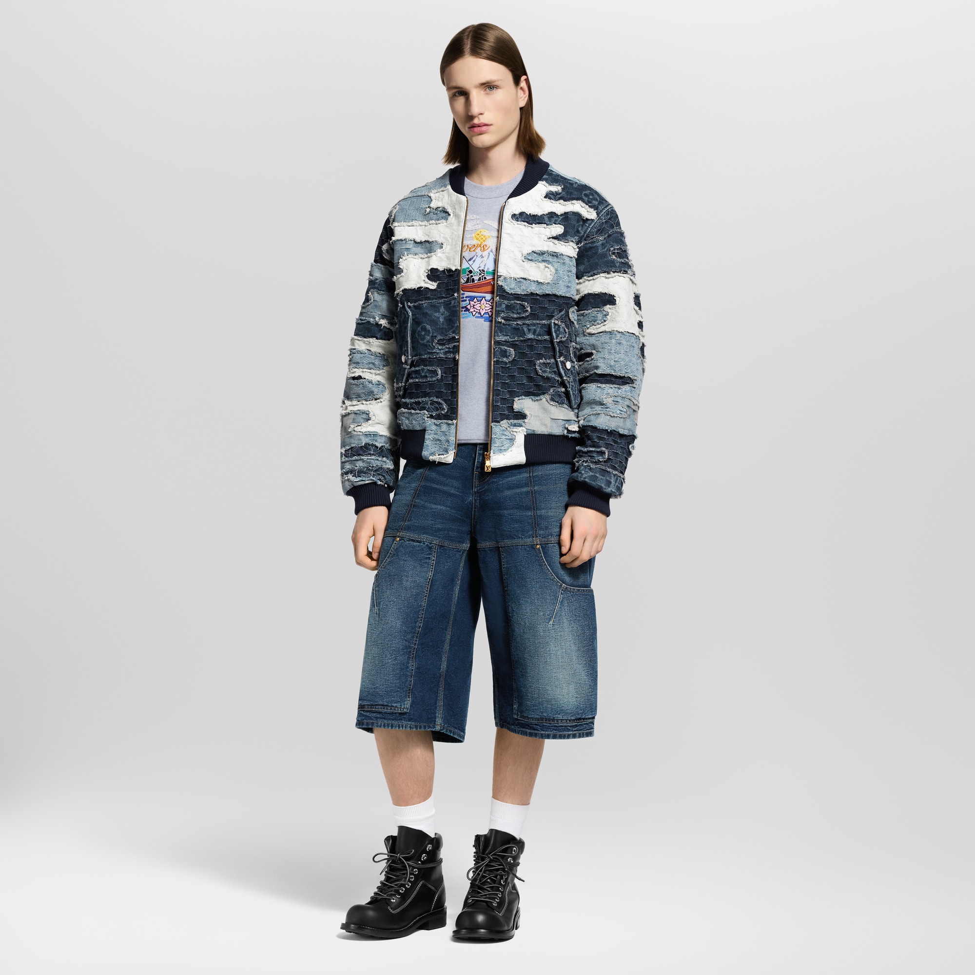 Bomberjacke aus Denim mit Patchwork-Motiv  Herren Ready to Wear Jacken und Mäntel | LOUIS VUITTON (Zoom)
