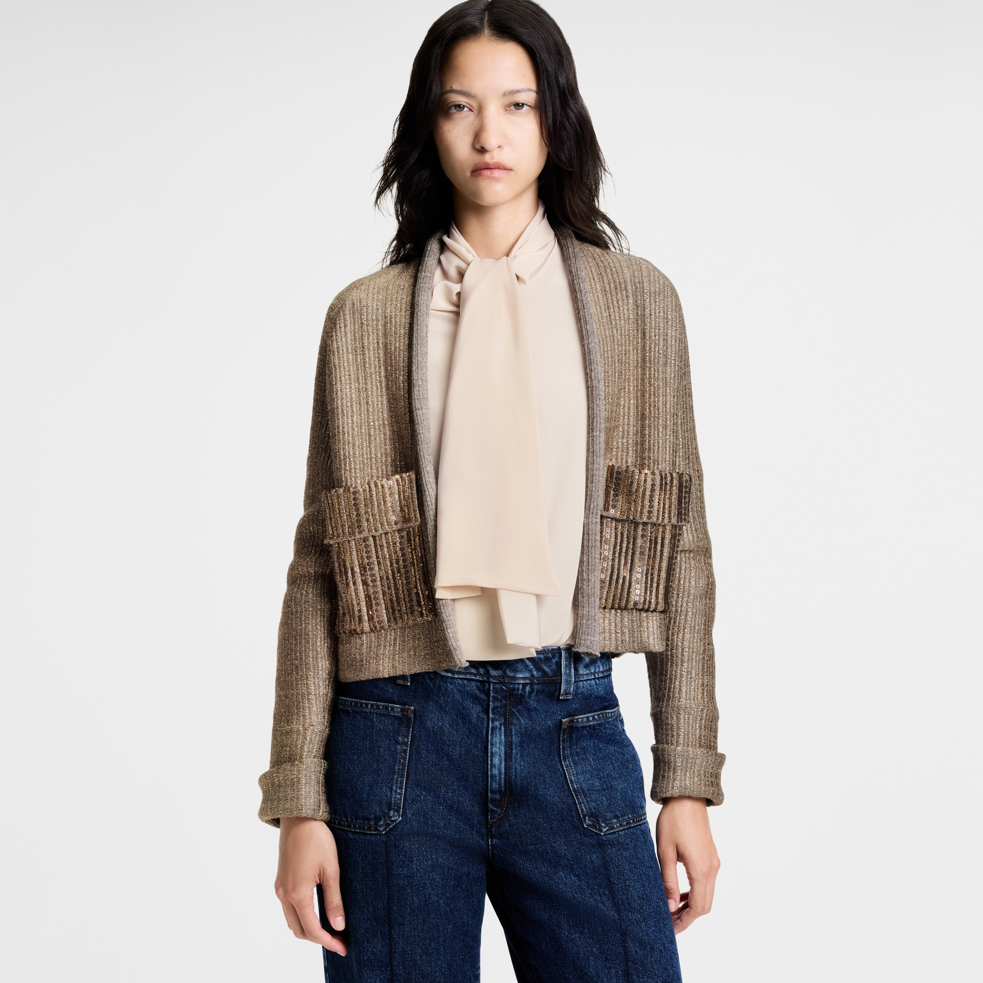 Cardigan aus glitzerndem Strick mit kantiger Passform  Damen Ready to Wear Strick | LOUIS VUITTON (Zoom)