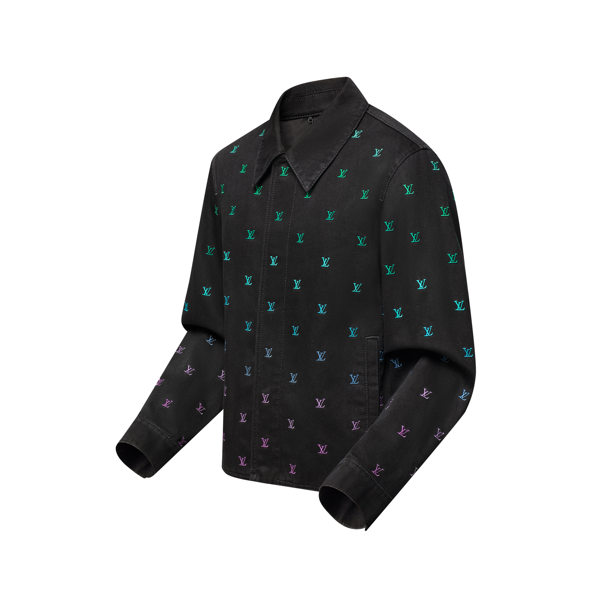 Coach-Jacke aus Denim mit gesticktem LV Blason-Motiv und Farbverlauf  Herren Ready to Wear Jacken und Mäntel | LOUIS VUITTON (Zoom)