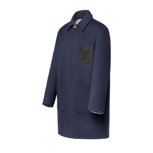 Doubleface Car Coat mit Tasche aus Leder samt LV Signatur side view