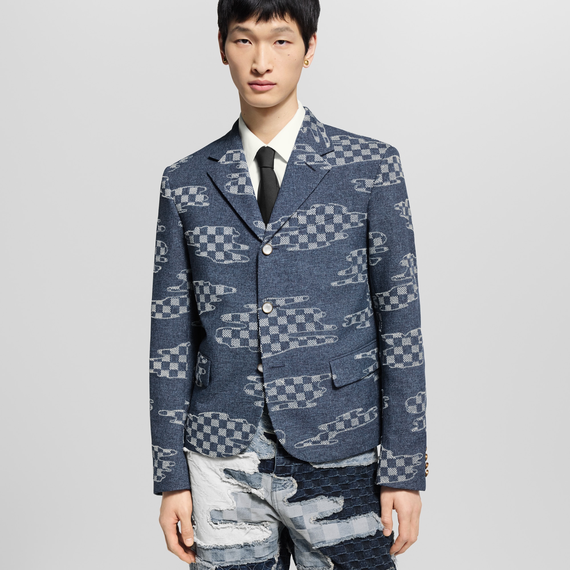 Einreihiges, gekürztes Jackett mit Damier-Motiv  Herren Ready to Wear Sakkos und Jacketts | LOUIS VUITTON (Zoom)