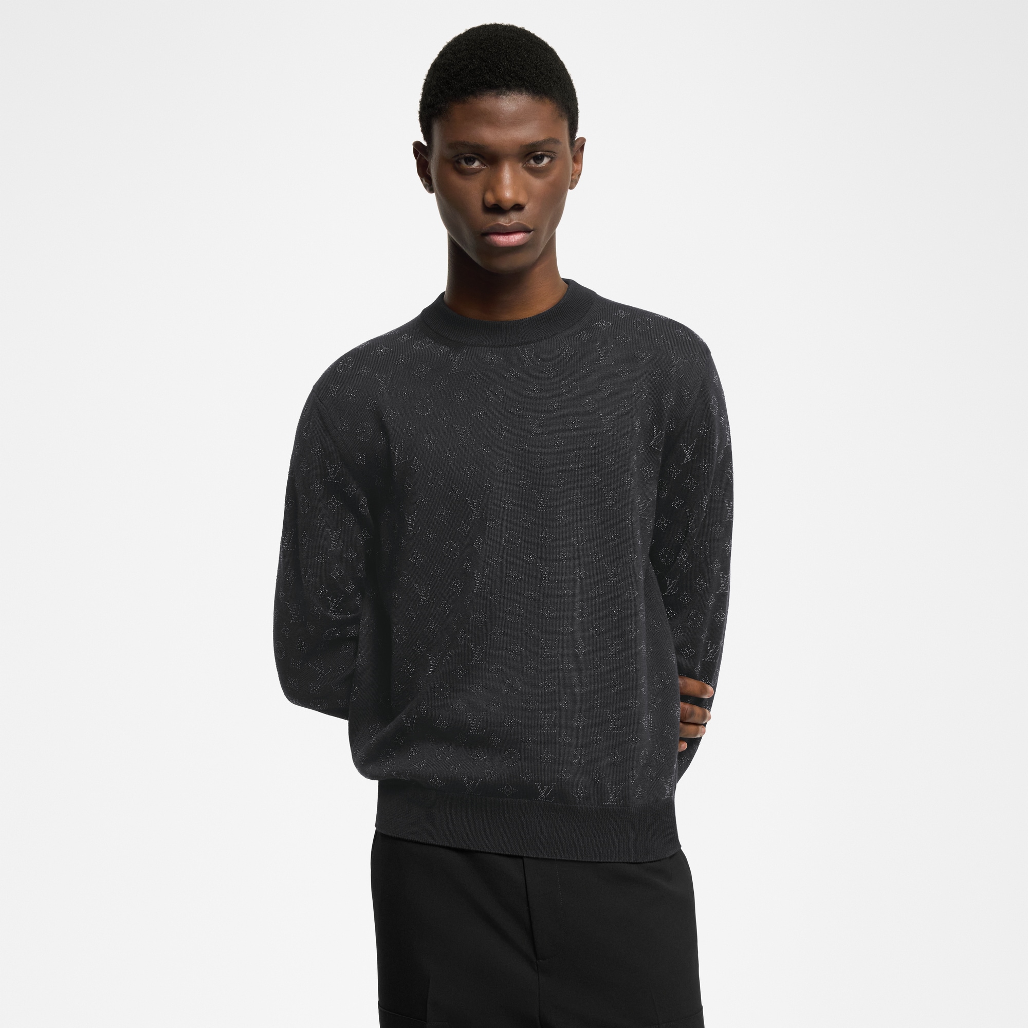 Evening Rundhalspullover aus Wolle mit Verzierungen und Monogram  Herren Ready to Wear Vollständige Ready to Wear | LOUIS VUITTON (Zoom)