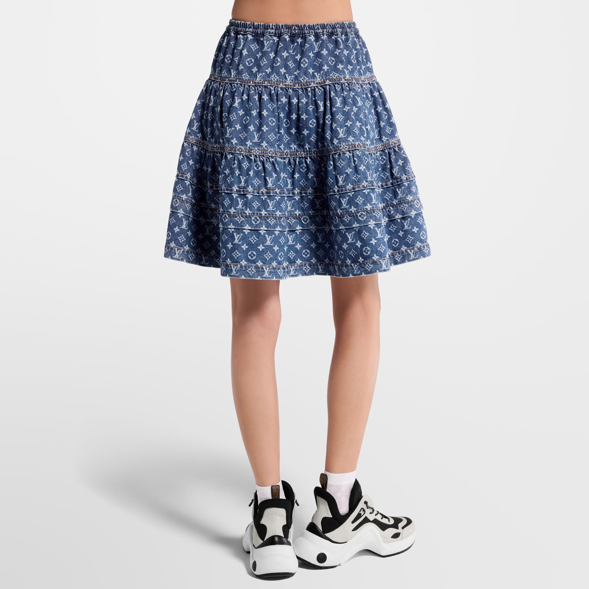 Gestufter Rock aus Denim mit Monogram-Motiv  Damen Ready to Wear Röcke und Shorts | LOUIS VUITTON (Zoom)