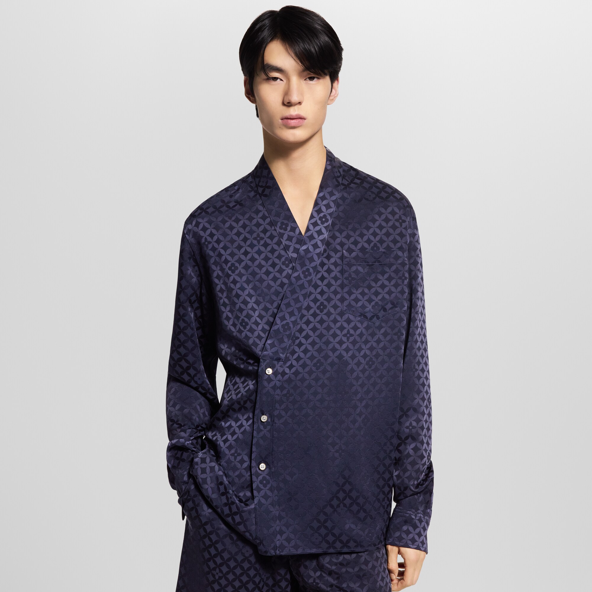 Grafisches Langarm-Hemd aus Jacquard im Kimono-Stil  Herren Ready to Wear Hemden | LOUIS VUITTON (Zoom)