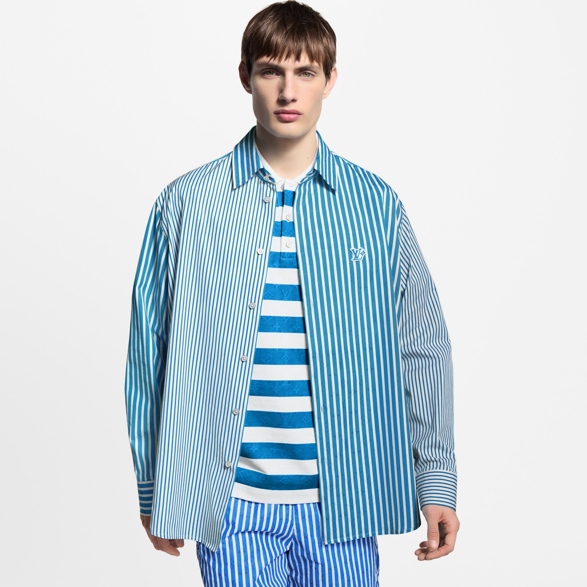 Hemd mit gestreiftem Patchwork-Motiv und Monogram  Herren Ready to Wear Hemden | LOUIS VUITTON (Zoom)