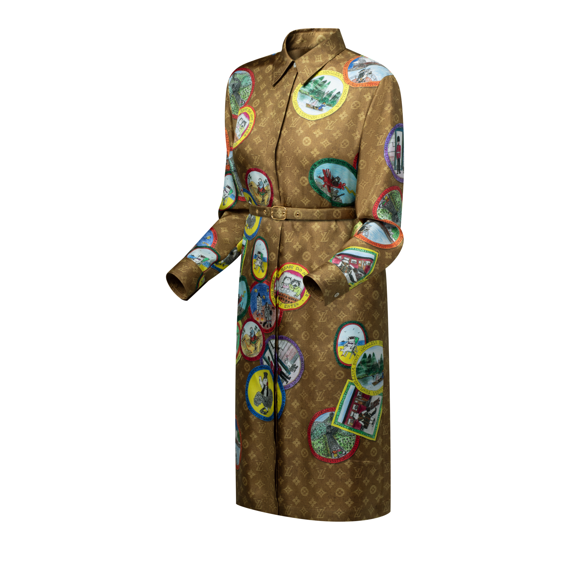 Hemdkleid mit Monogram-Motiv und Reise-Patches samt Katzen-Motiv  Damen Ready to Wear Kleider | LOUIS VUITTON (Zoom)