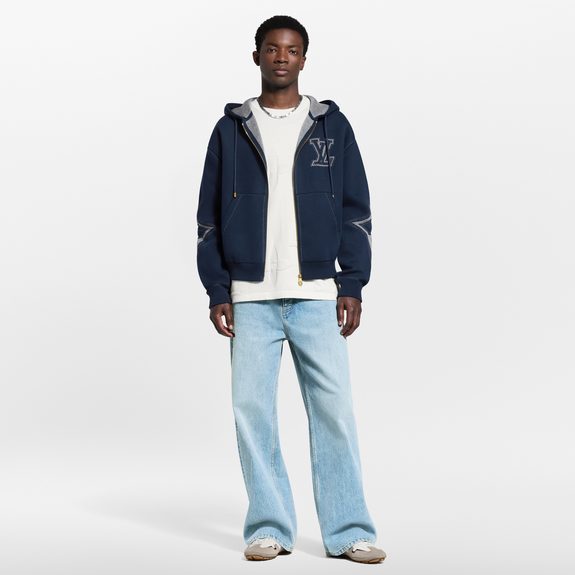 Hoodie aus Baumwolle mit Intarsien, grafischen Details und Reißverschluss  Herren Ready to Wear Vollständige Ready to Wear | LOUIS VUITTON (Zoom)