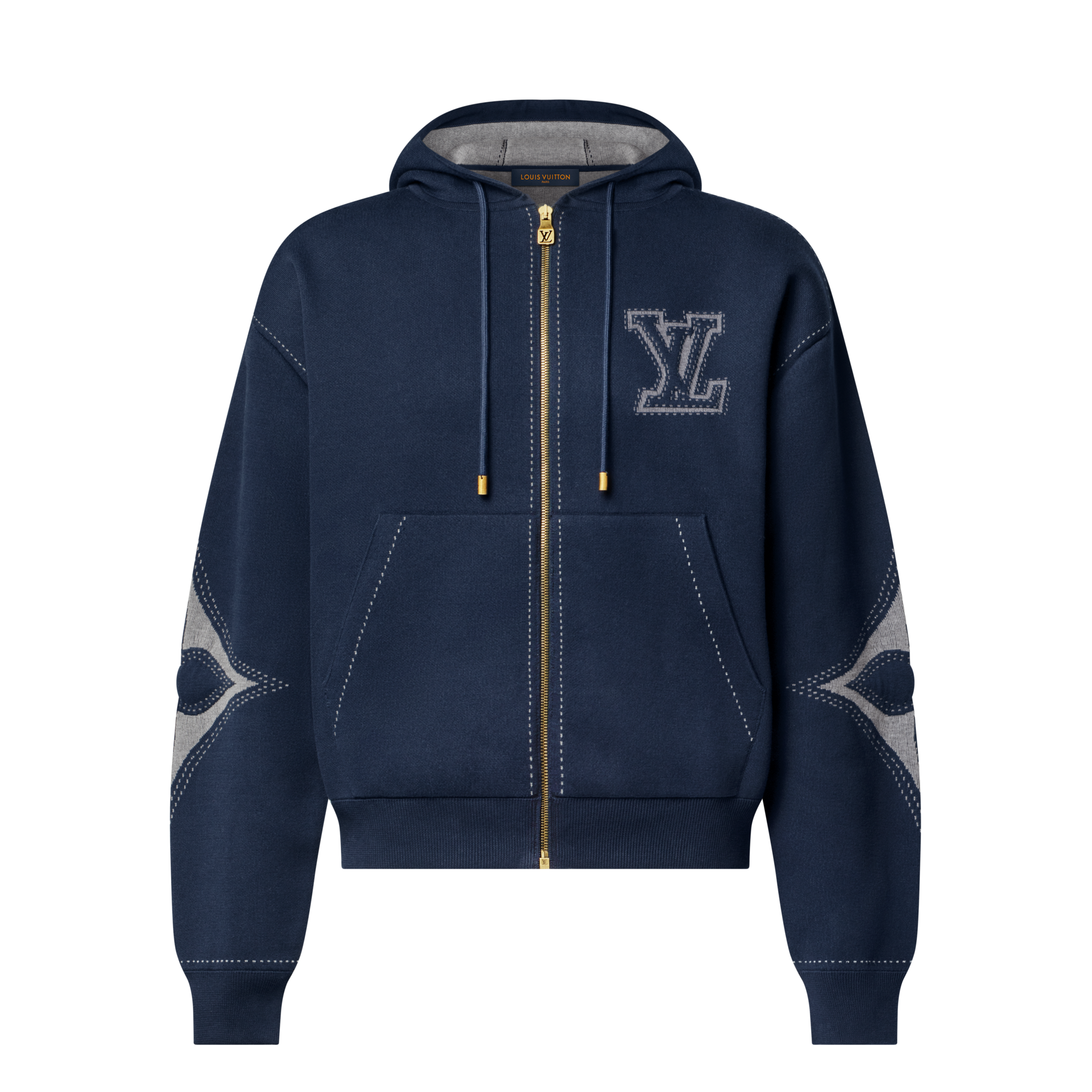 Hoodie aus Baumwolle mit Intarsien, grafischen Details und Reißverschluss  Herren Ready to Wear Vollständige Ready to Wear | LOUIS VUITTON (Zoom)