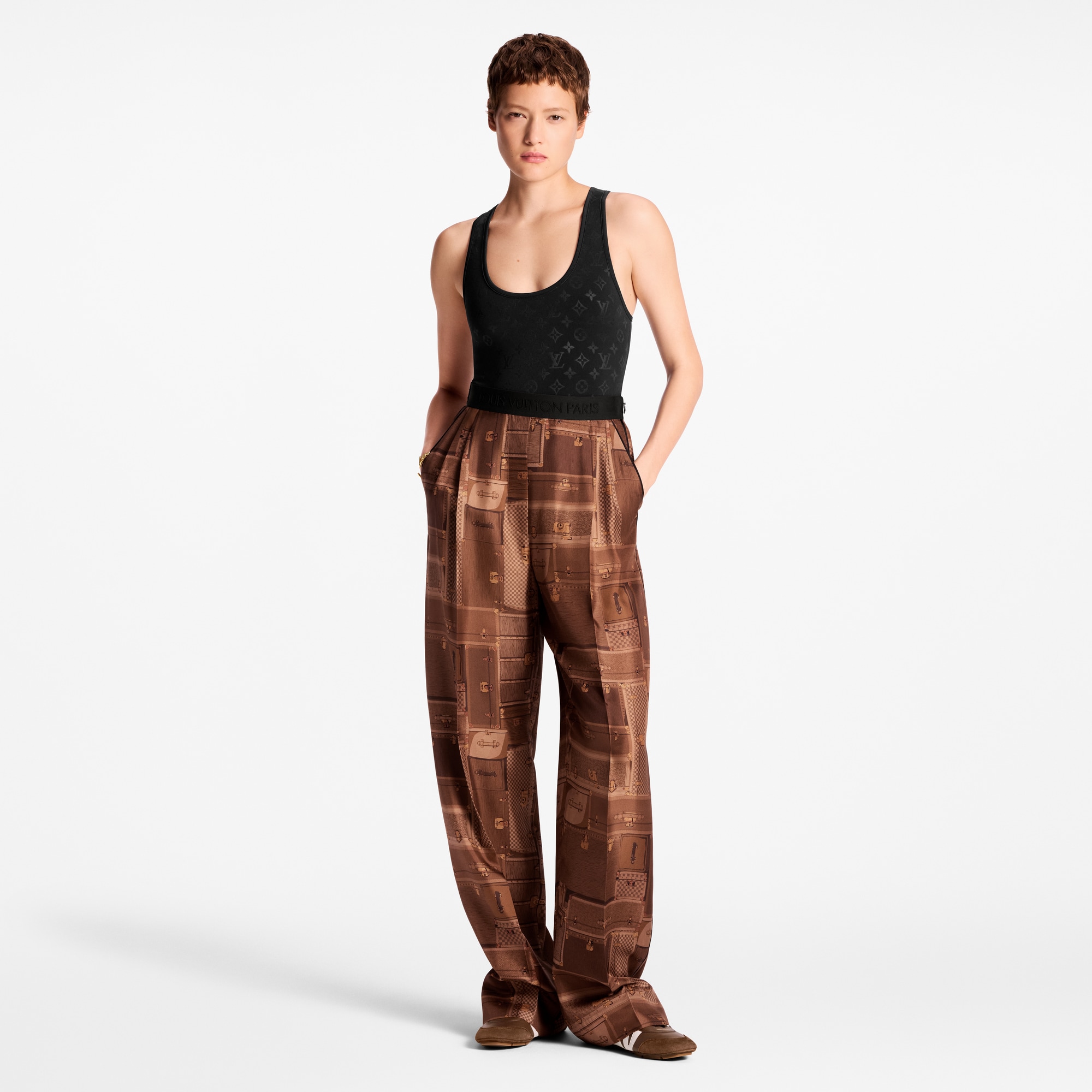 Hose mit weit geschnittenem Bein und Koffer-Motiv  Damen Ready to Wear Hosen | LOUIS VUITTON (Zoom)