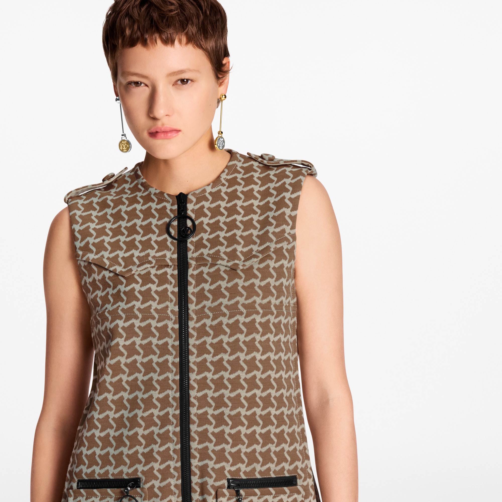 Jaquard-Kleid mit Wabenmuster und Reißverschluss  Damen Ready to Wear Kleider | LOUIS VUITTON (Zoom)