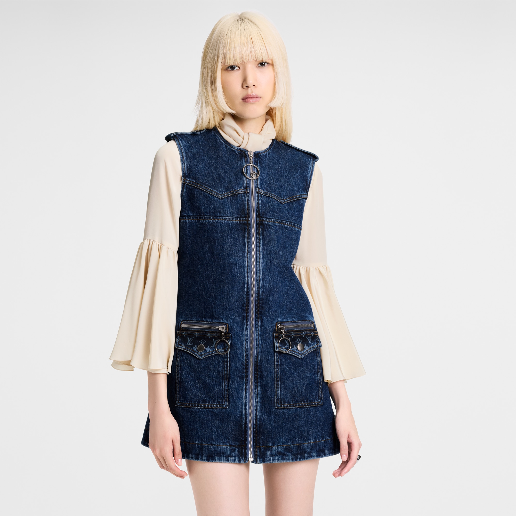 Kleid aus grobem Denim mit Reißverschluss  Damen Ready to Wear Kleider | LOUIS VUITTON (Zoom)
