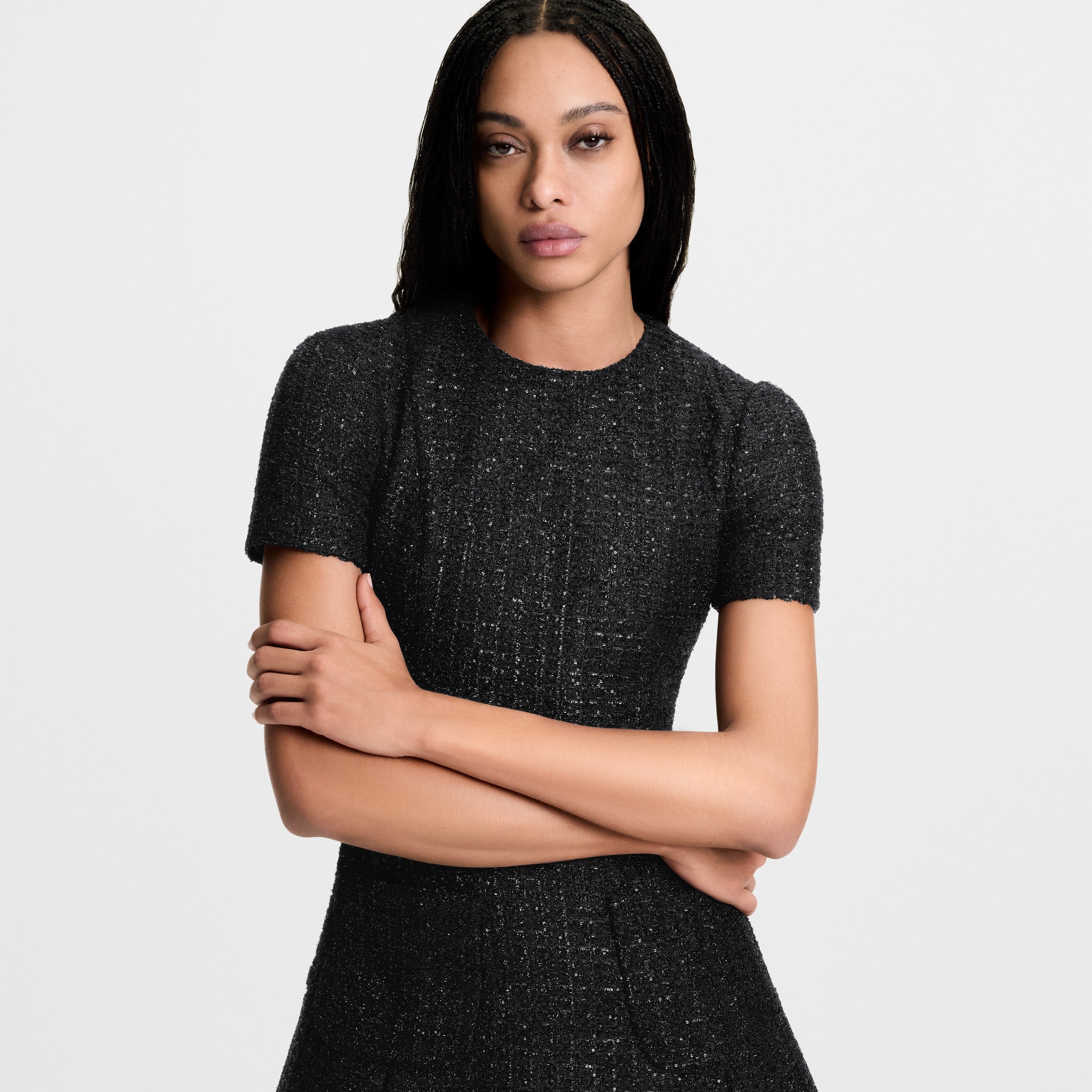 Kleid aus Tweed mit Metallic-Garnen und Kellerfalte  Damen Ready to Wear Kleider | LOUIS VUITTON (Zoom)