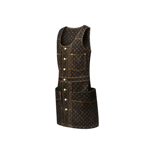 Kleid in Monogram Denim mit Knöpfen an der Vorderseite Damen Ready to Wear Kleider | LOUIS VUITTON (Zoom)