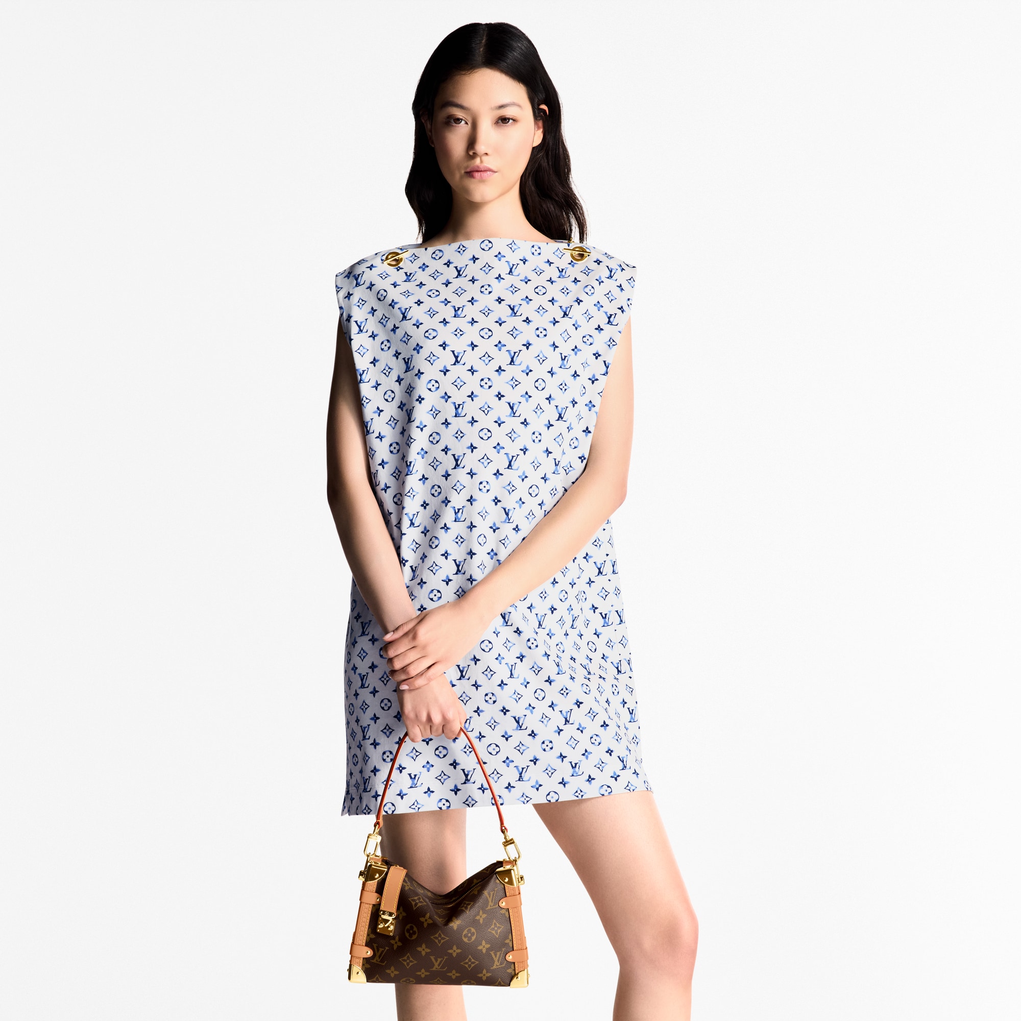 Kleid mit Ösen-Details und Monogram-Motiv im Wasserfarben-Stil  Damen Ready to Wear Kleider | LOUIS VUITTON (Zoom)