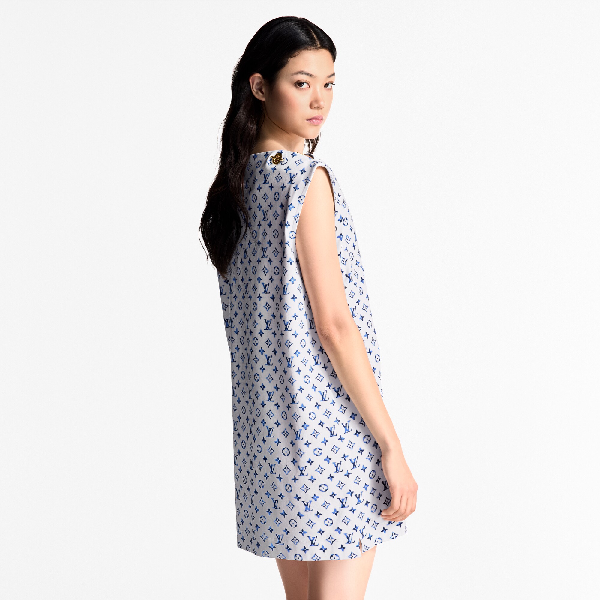 Kleid mit Ösen-Details und Monogram-Motiv im Wasserfarben-Stil  Damen Ready to Wear Kleider | LOUIS VUITTON (Zoom)