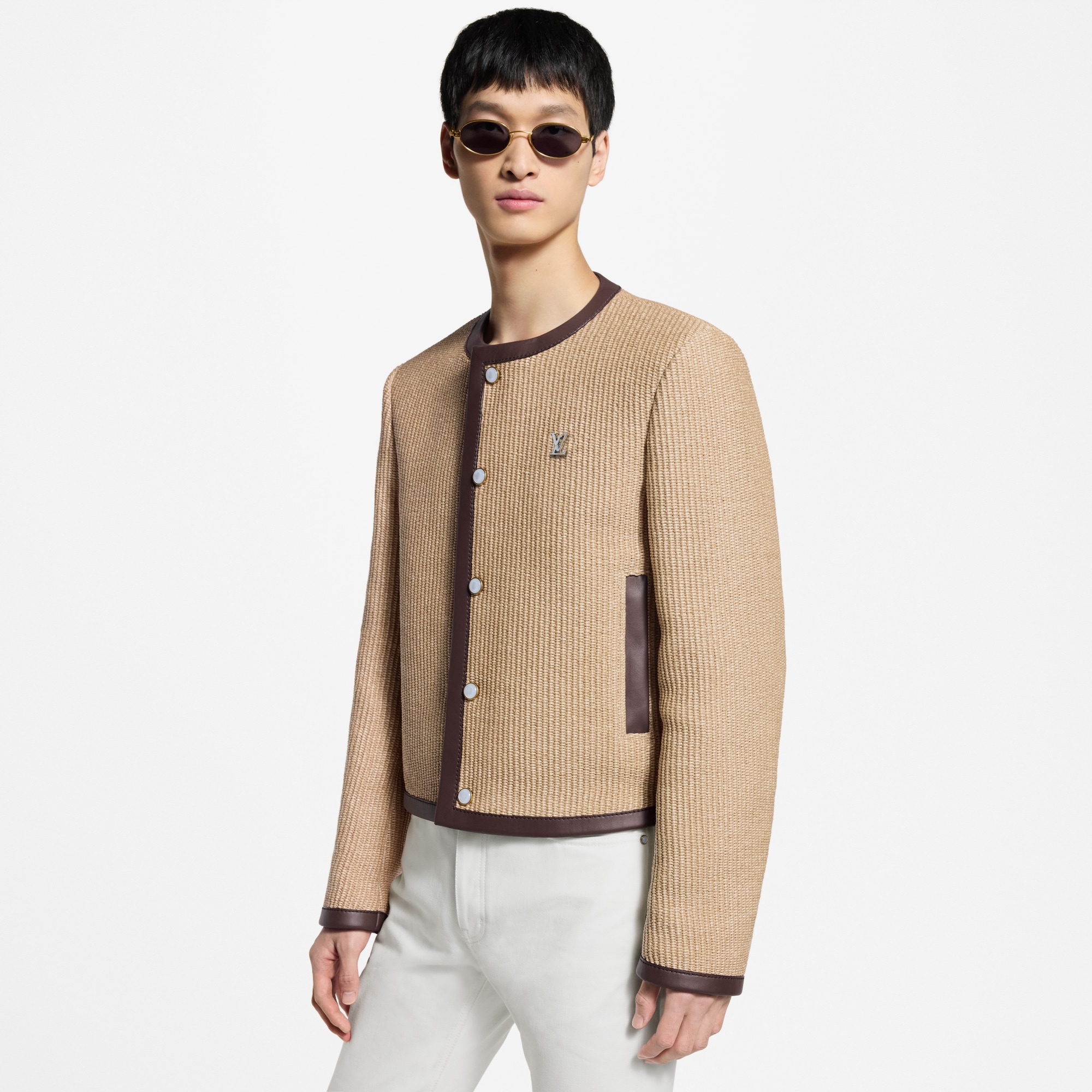 Kragenlose, elegante Jacke mit Verzierungen im Bast-Look  Herren Ready to Wear Sakkos und Jacketts | LOUIS VUITTON (Zoom)