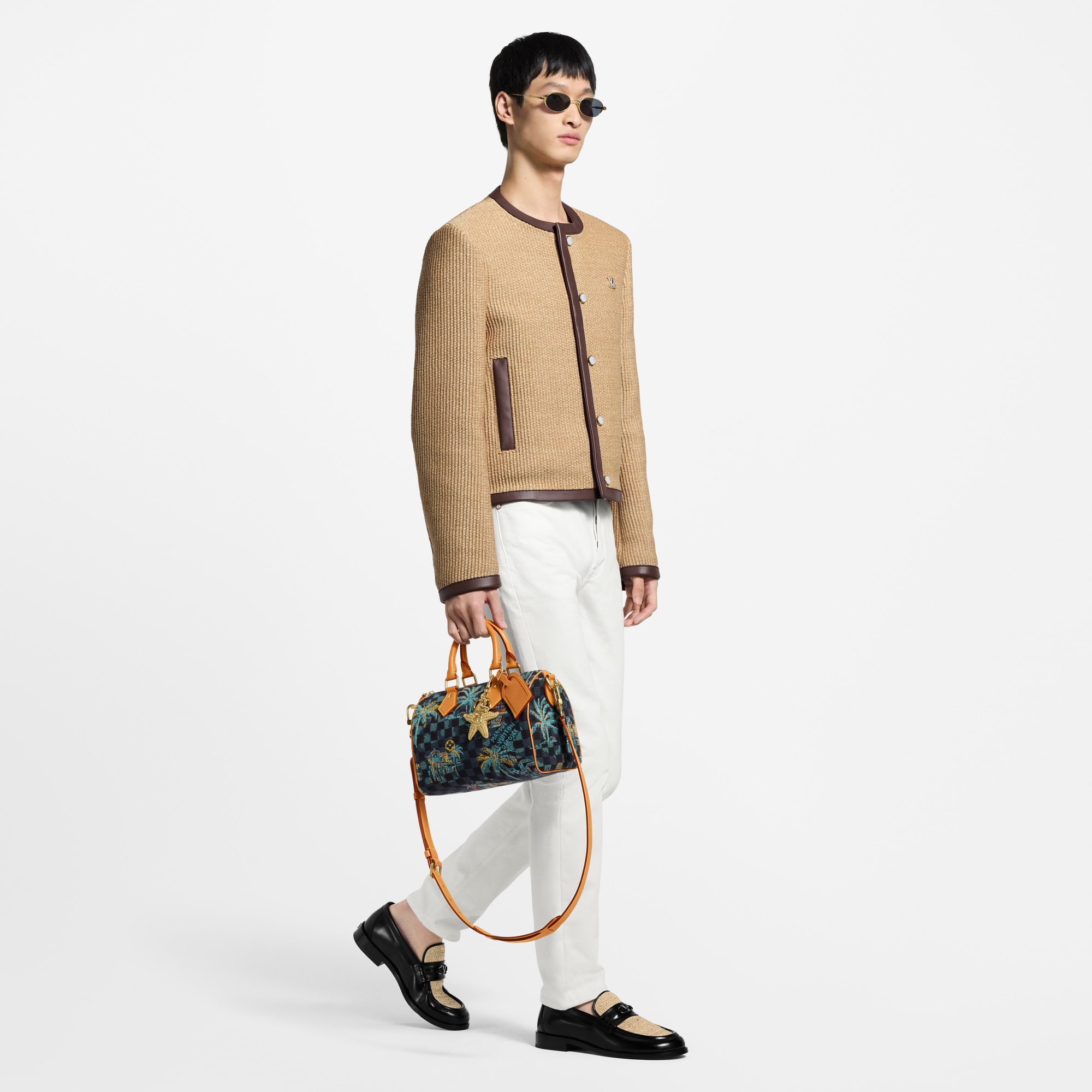 Kragenlose, elegante Jacke mit Verzierungen im Bast-Look  Herren Ready to Wear Sakkos und Jacketts | LOUIS VUITTON (Zoom)
