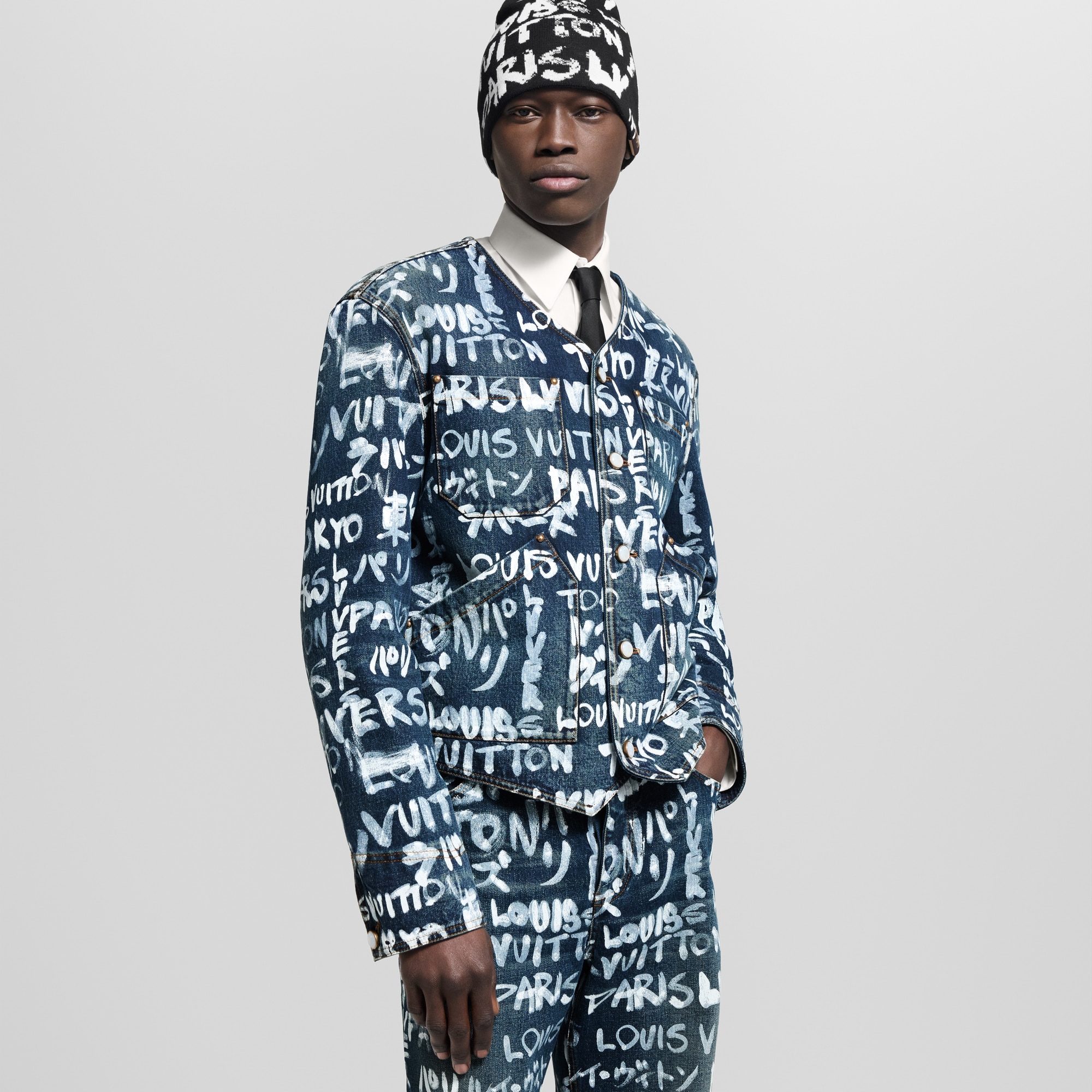 Kragenlose Jacke aus Denim  Herren Ready to Wear Sakkos und Jacketts | LOUIS VUITTON (Zoom)