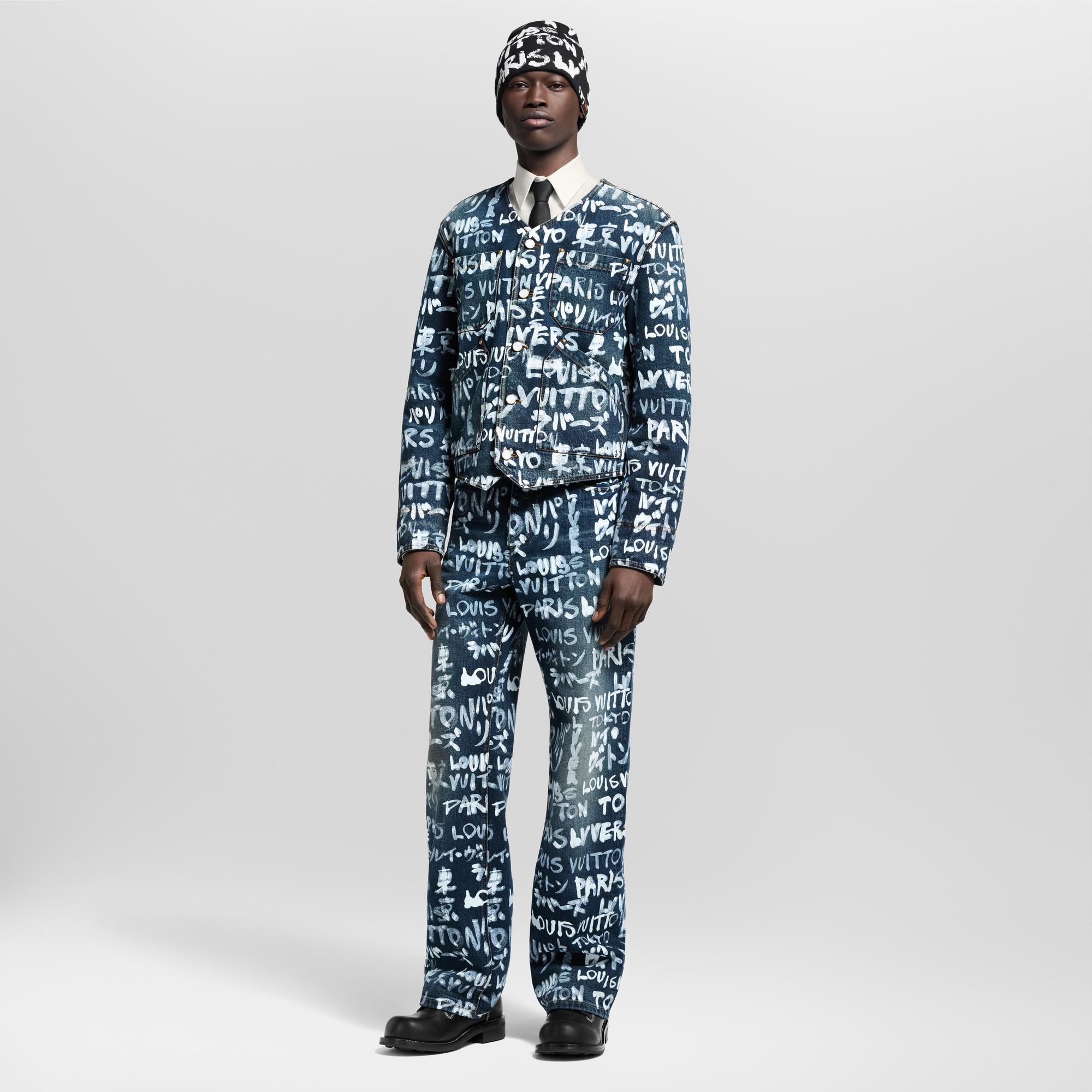 Kragenlose Jacke aus Denim  Herren Ready to Wear Sakkos und Jacketts | LOUIS VUITTON (Zoom)