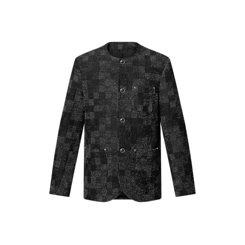 Kragenloses Jackett aus Denim und Bouclette Herren Ready to Wear Sakkos und Jacketts | LOUIS VUITTON (Zoom)