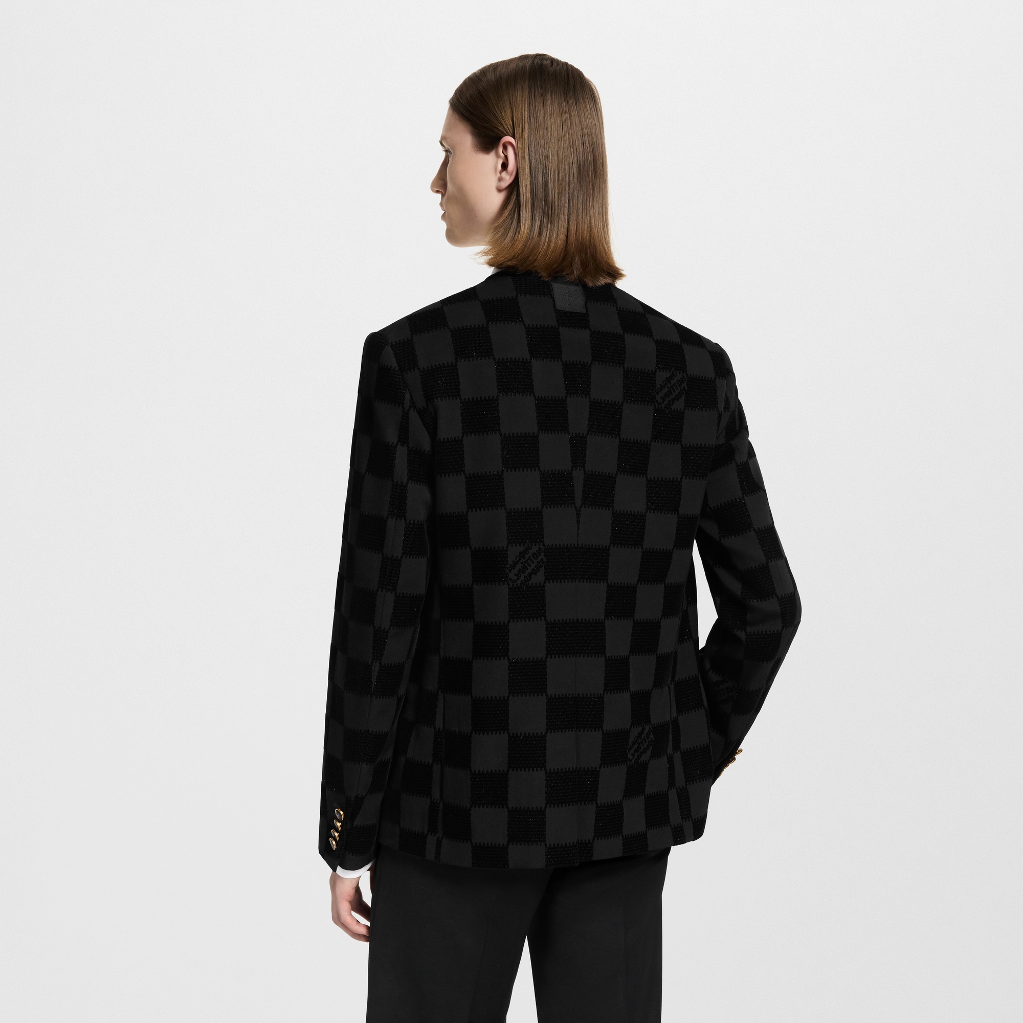 Kragenloses Jackett mit geflocktem Damier-Motiv  Herren Ready to Wear Sakkos und Jacketts | LOUIS VUITTON (Zoom)