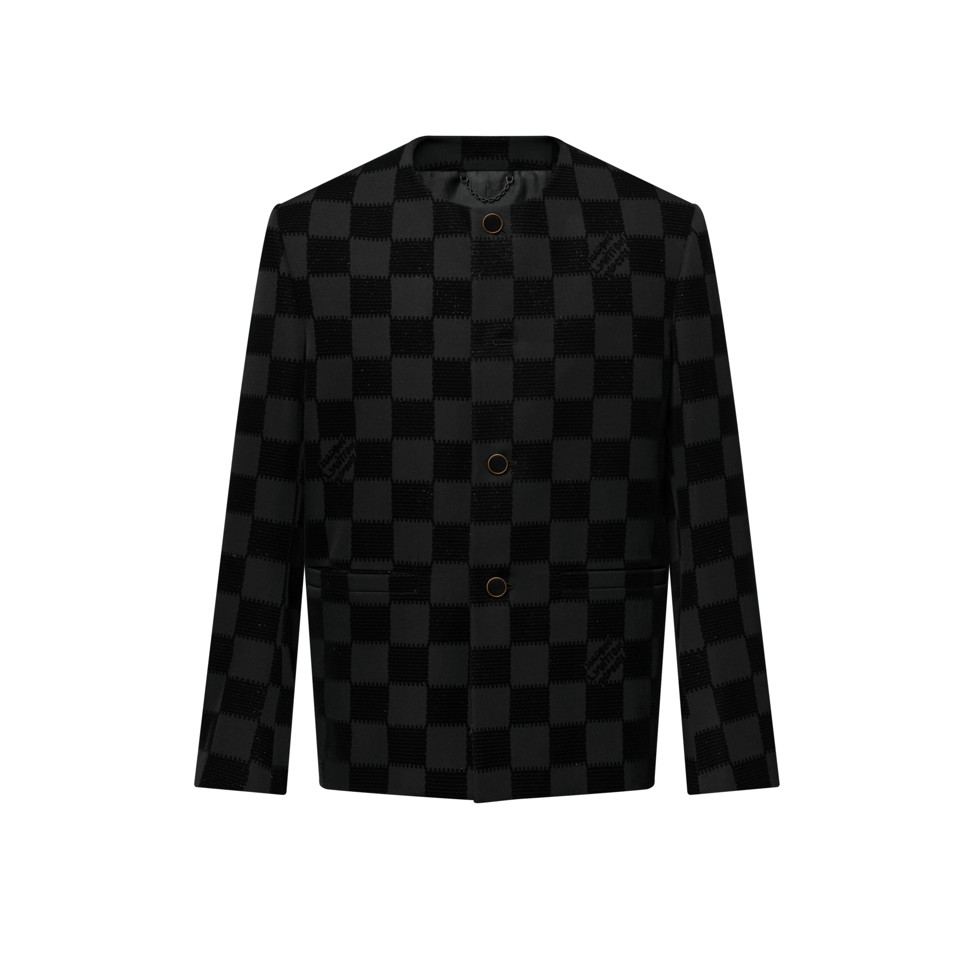 Kragenloses Jackett mit geflocktem Damier-Motiv  Herren Ready to Wear Sakkos und Jacketts | LOUIS VUITTON (Zoom)