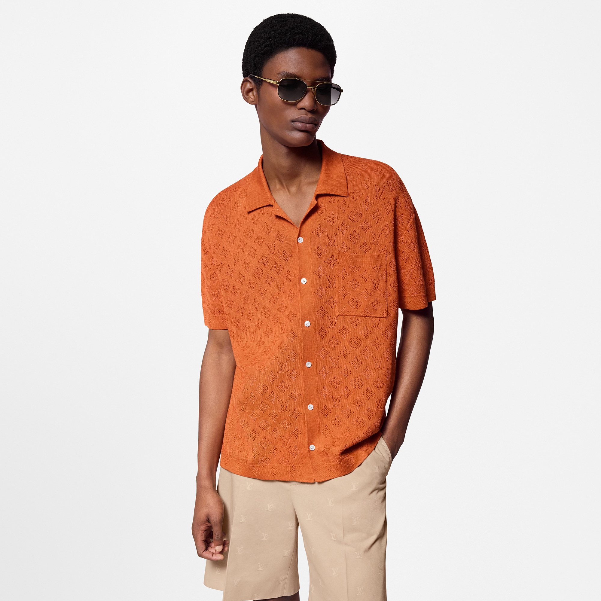Kurzarm-Hemd aus Baumwolle mit Monogram als Pointelle-Design  Herren Ready to Wear Hemden | LOUIS VUITTON (Zoom)