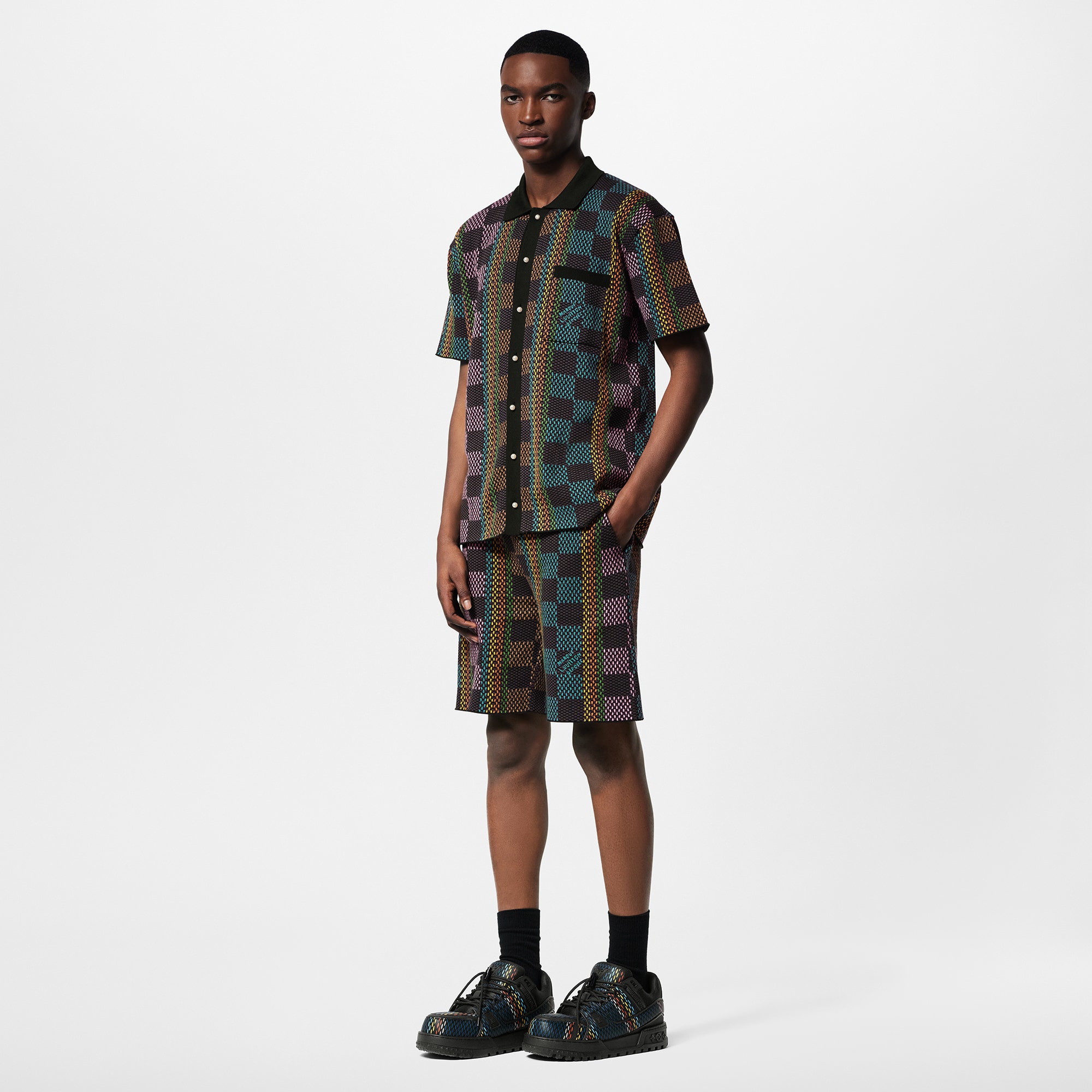 Kurzarm-Hemd aus Baumwollstrick mit Damier-Motiv  Herren Ready to Wear Hemden | LOUIS VUITTON (Zoom)