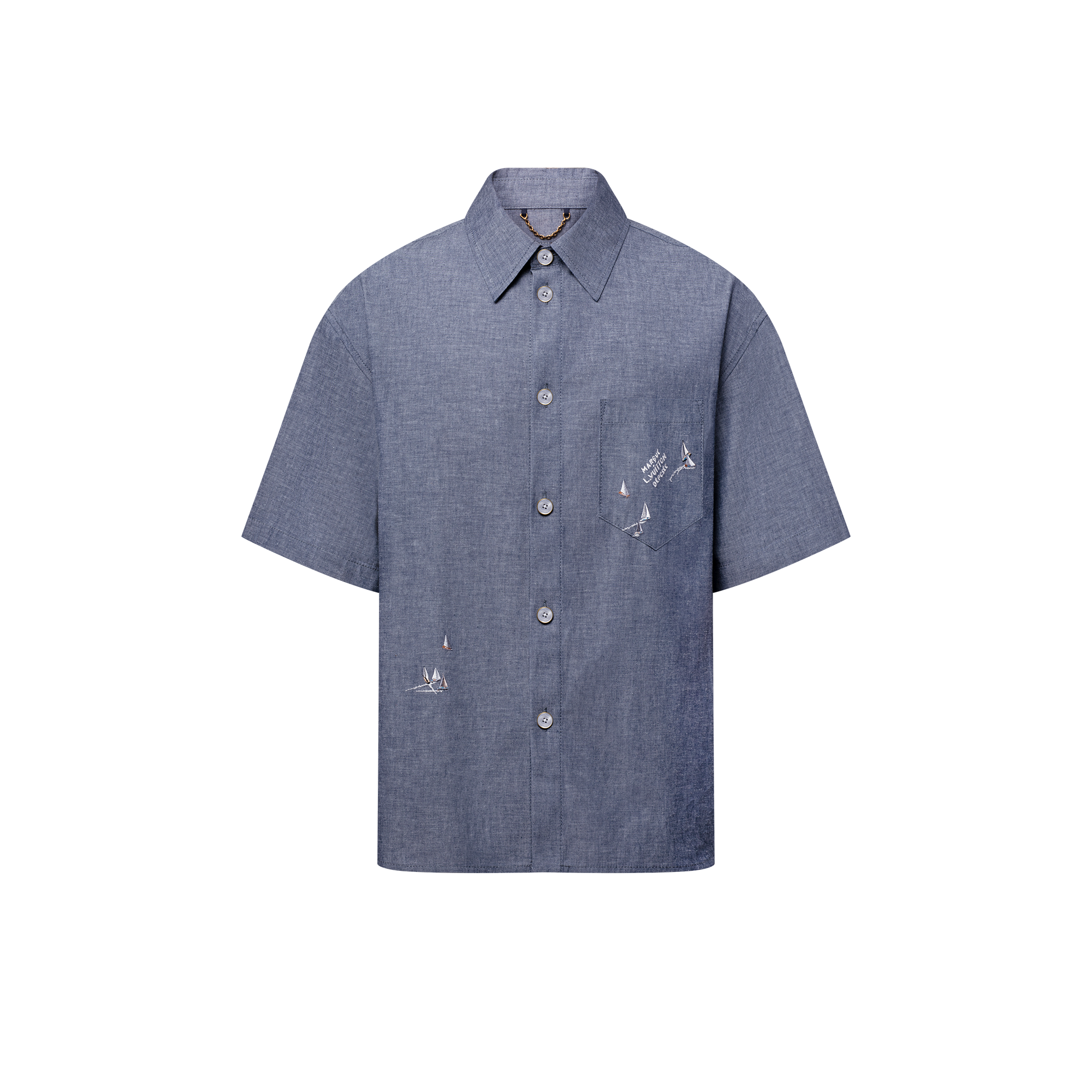 Kurzarm-Hemd aus Chambray mit Stickereien  Herren Ready to Wear Hemden | LOUIS VUITTON (Zoom)