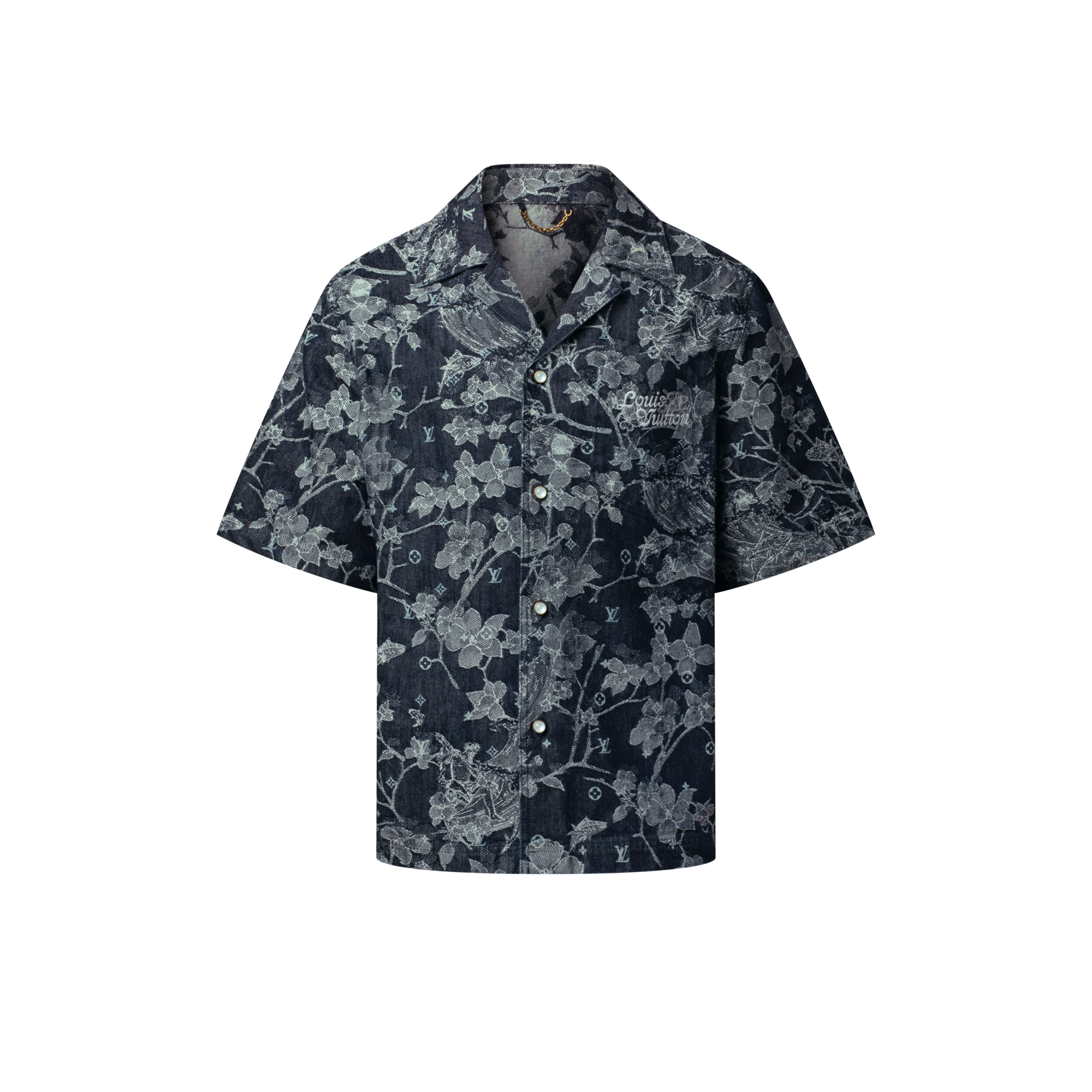 Kurzarm-Hemd aus Denim mit Jacquard-Motiv  Herren Ready to Wear Hemden | LOUIS VUITTON (Zoom)