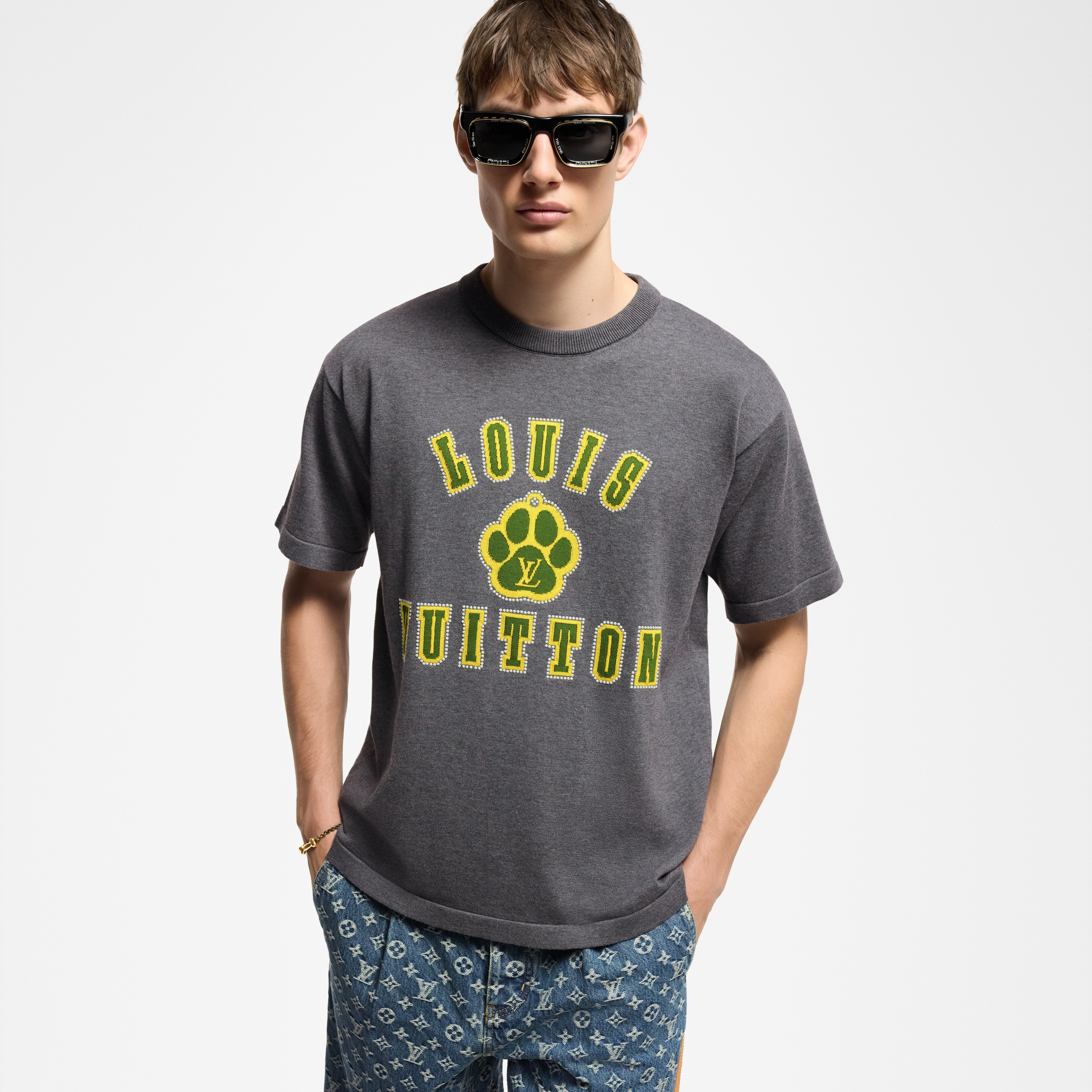 Kurzarm-Pullover aus Baumwolle mit Rundhalsausschnitt und Verzierungen  Herren Ready to Wear Vollständige Ready to Wear | LOUIS VUITTON (Zoom)