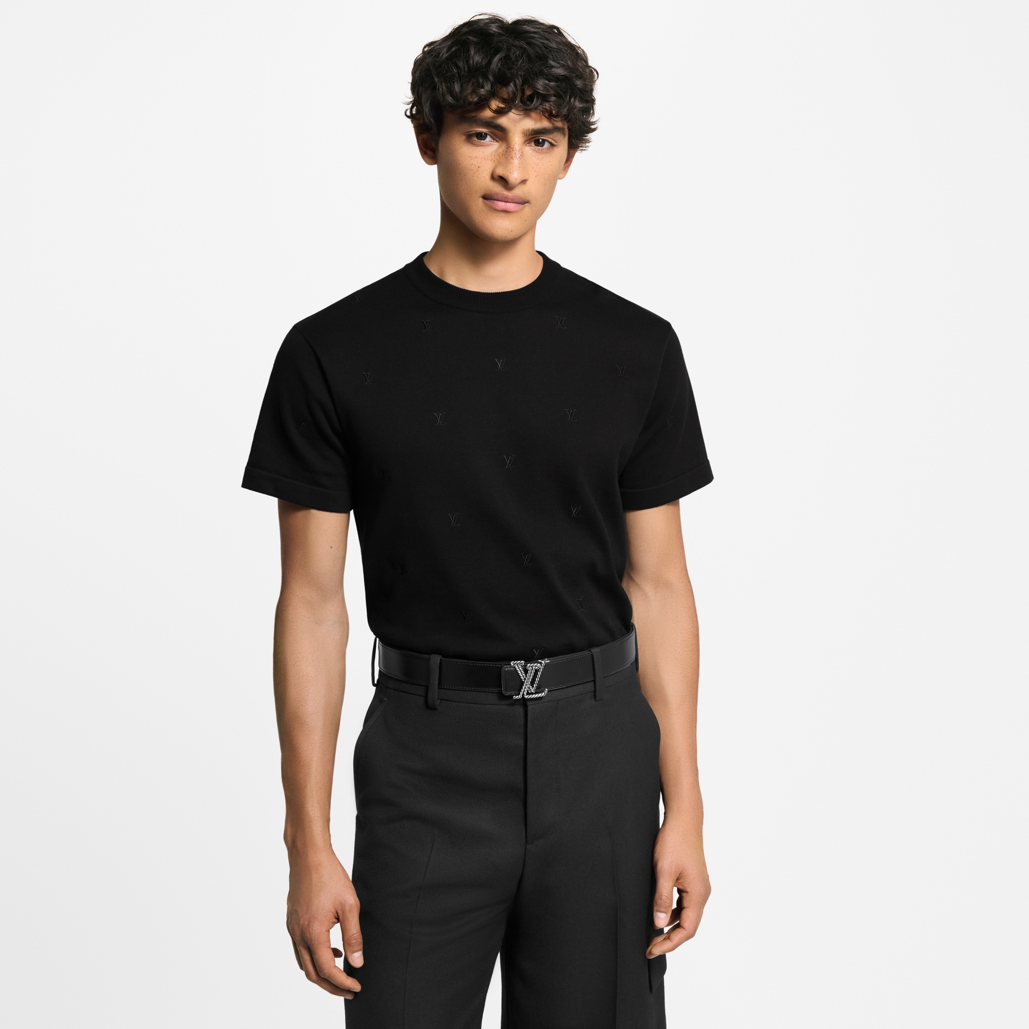 Kurzarm-Rundhalspullover mit gesticktem LV Blason-Motiv  Herren Ready to Wear Strick und Sweatshirts | LOUIS VUITTON (Zoom)