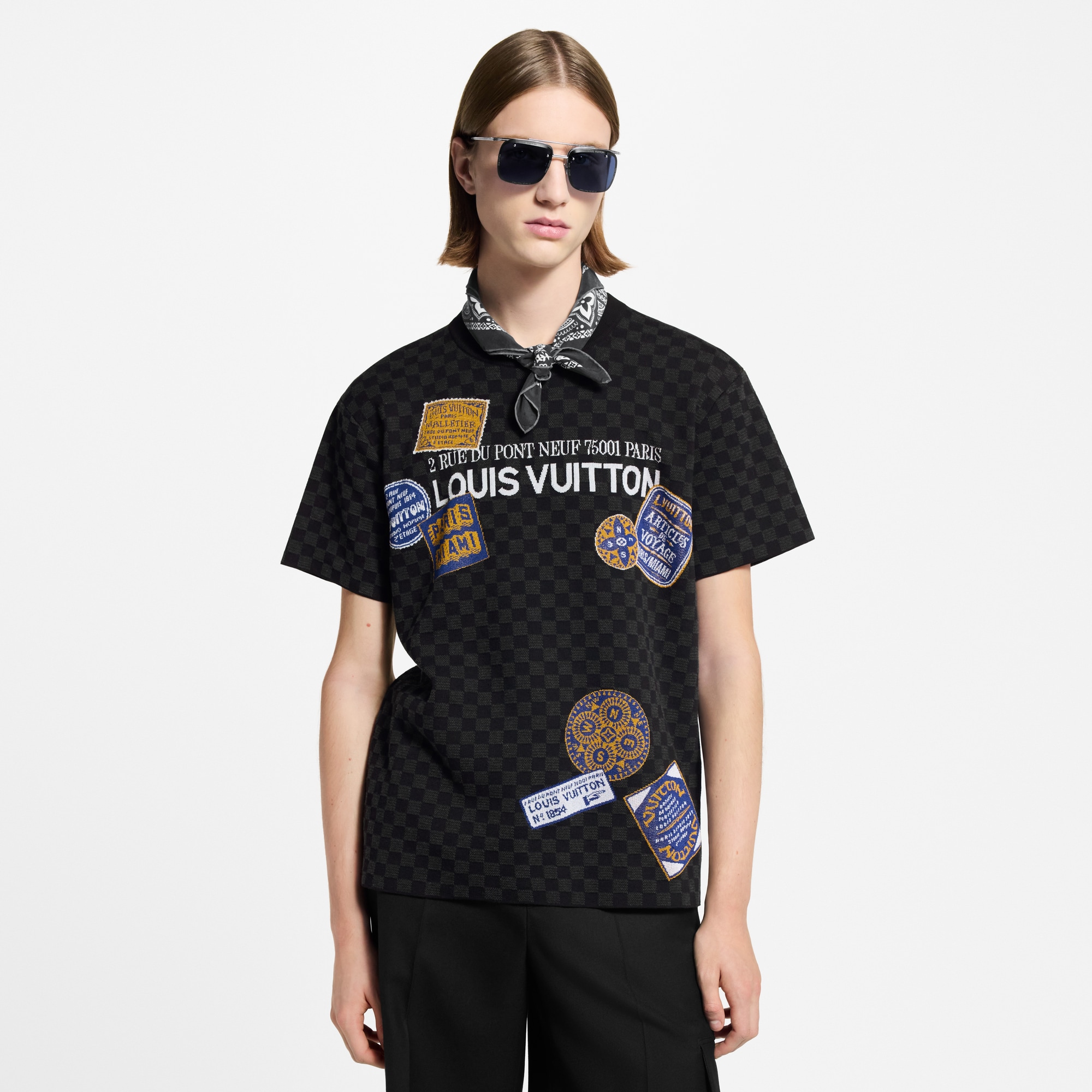 Kurzarm-Rundhalspullover mit Signatur und Damier-Motiv  Herren Ready to Wear Strick und Sweatshirts | LOUIS VUITTON (Zoom)