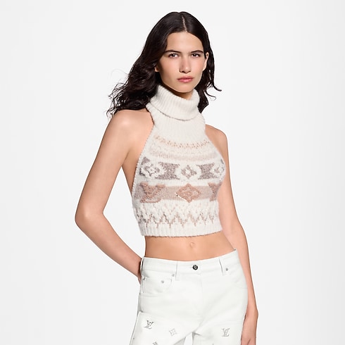 Kurzes Top aus Strick mit Pailletten und alpinem Motiv Damen Ready to Wear Oberteile und Blusen | LOUIS VUITTON (Zoom)