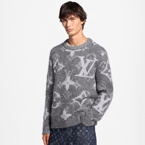 Langarm-Rundhalspullover mit Monogram-Motiv cropped view