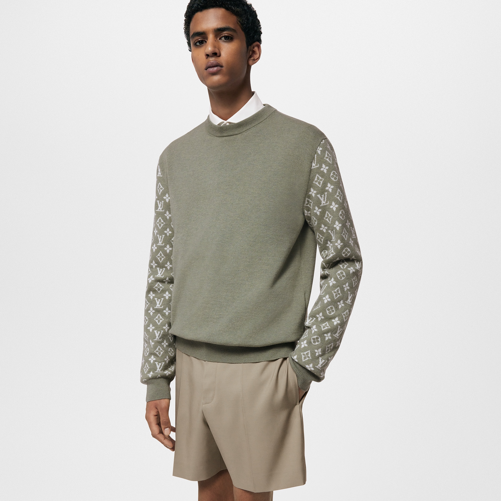 Langärmeliger Rundhalspullover aus Kaschmirgemisch mit Signatur  Herren Ready to Wear T-Shirts und Poloshirts | LOUIS VUITTON (Zoom)