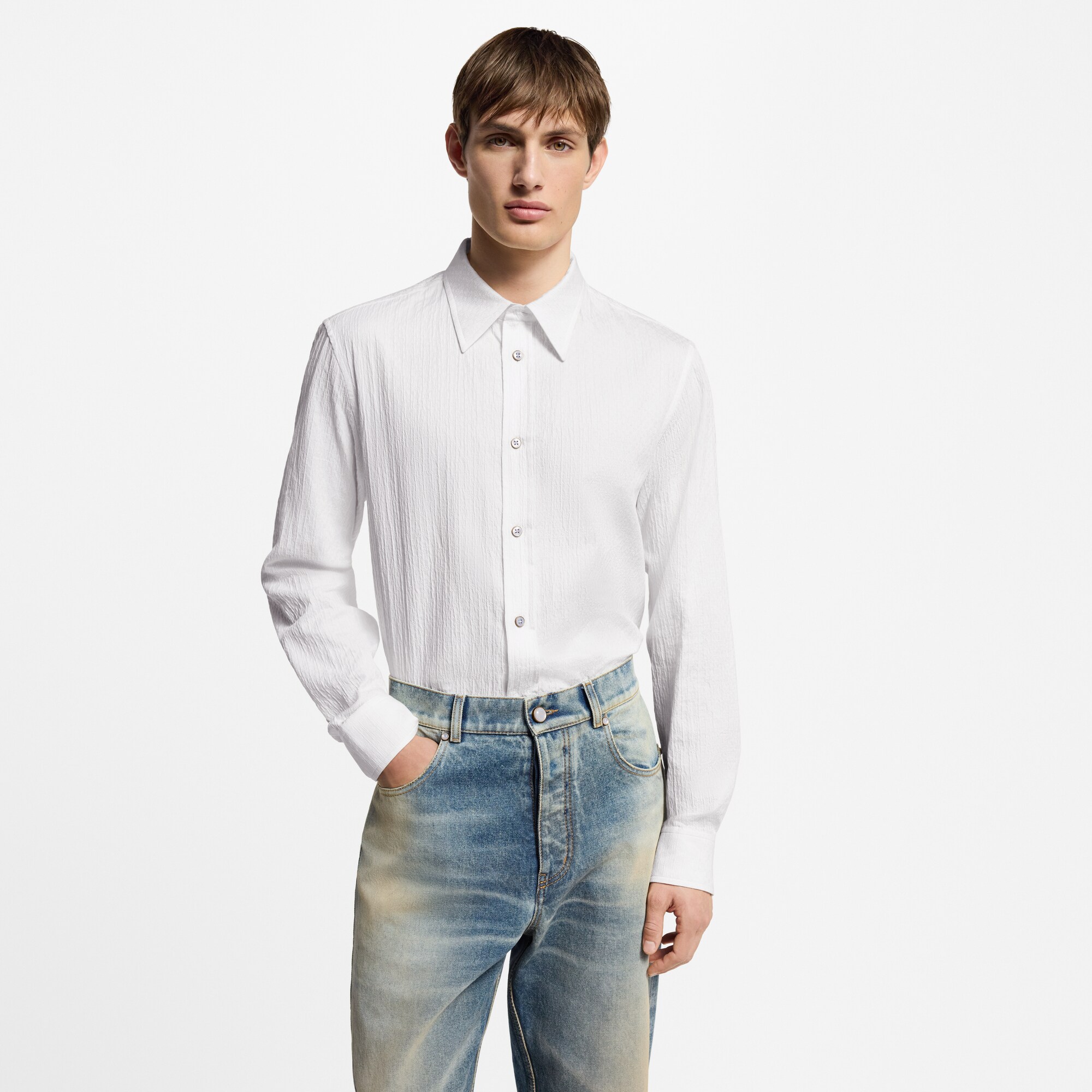 Langärmeliges Jacquard-Hemd aus Baumwolle mit Monogram-Motiv  Herren Ready to Wear Hemden | LOUIS VUITTON (Zoom)