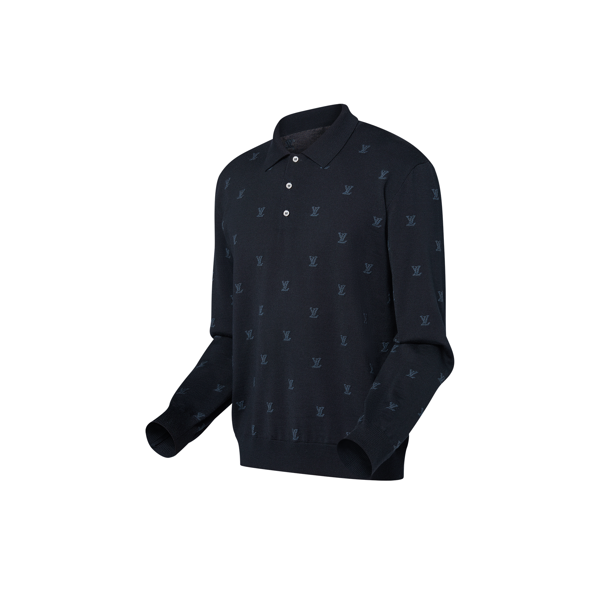 Langärmeliges Polohemd aus Woll-Seiden-Kaschmirgemisch mit LV Blason-Motiv  Herren Ready to Wear Vollständige Ready to Wear | LOUIS VUITTON (Zoom)