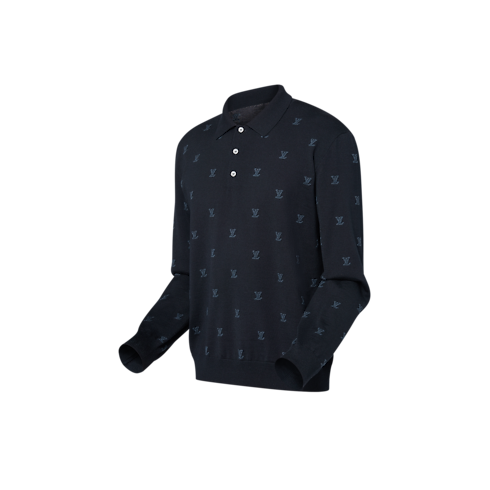 Langärmeliges Polohemd aus Woll-Seiden-Kaschmirgemisch mit LV Blason-Motiv Herren Ready to Wear Vollständige Ready to Wear | LOUIS VUITTON (Zoom)