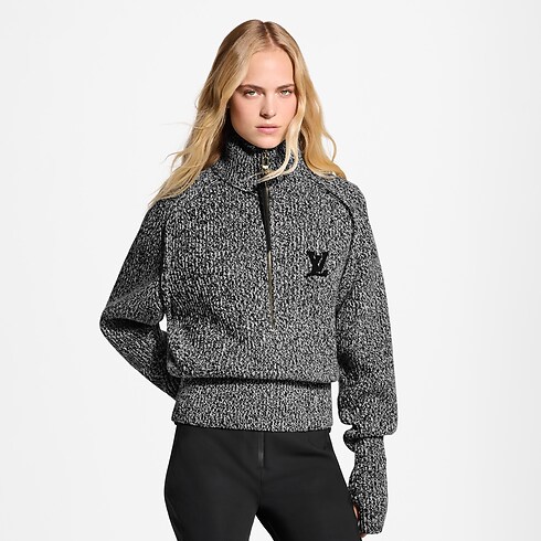 Melierter Pullover mit kurzem Reißverschluss cropped view