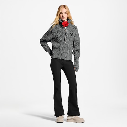Melierter Pullover mit kurzem Reißverschluss worn view