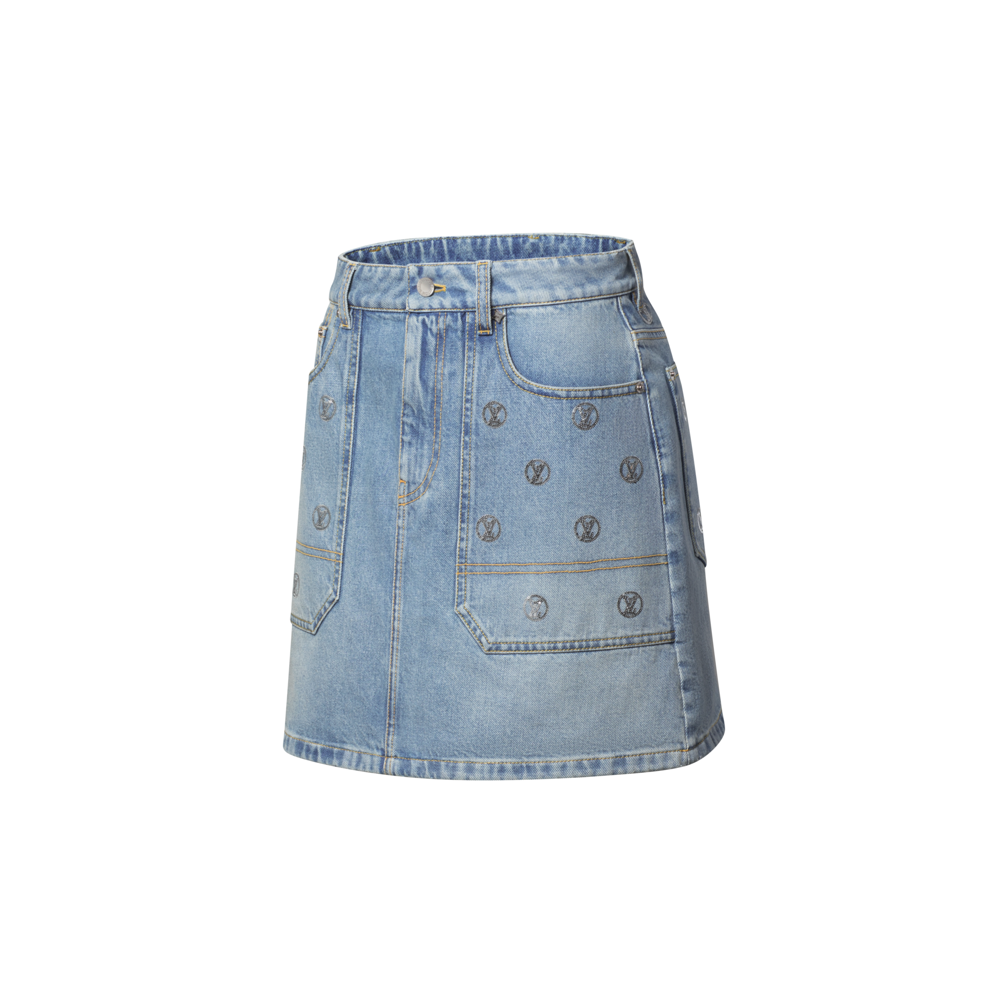 Minirock aus Denim mit Signaturen auf Pailletten  Damen Ready to Wear Röcke und Shorts | LOUIS VUITTON (Zoom)